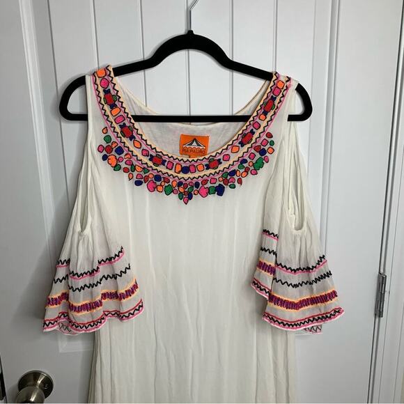 Anthropologie Pia Pauro embroidered cold shoulder festival dress vacation size M - Picture 3 of 9